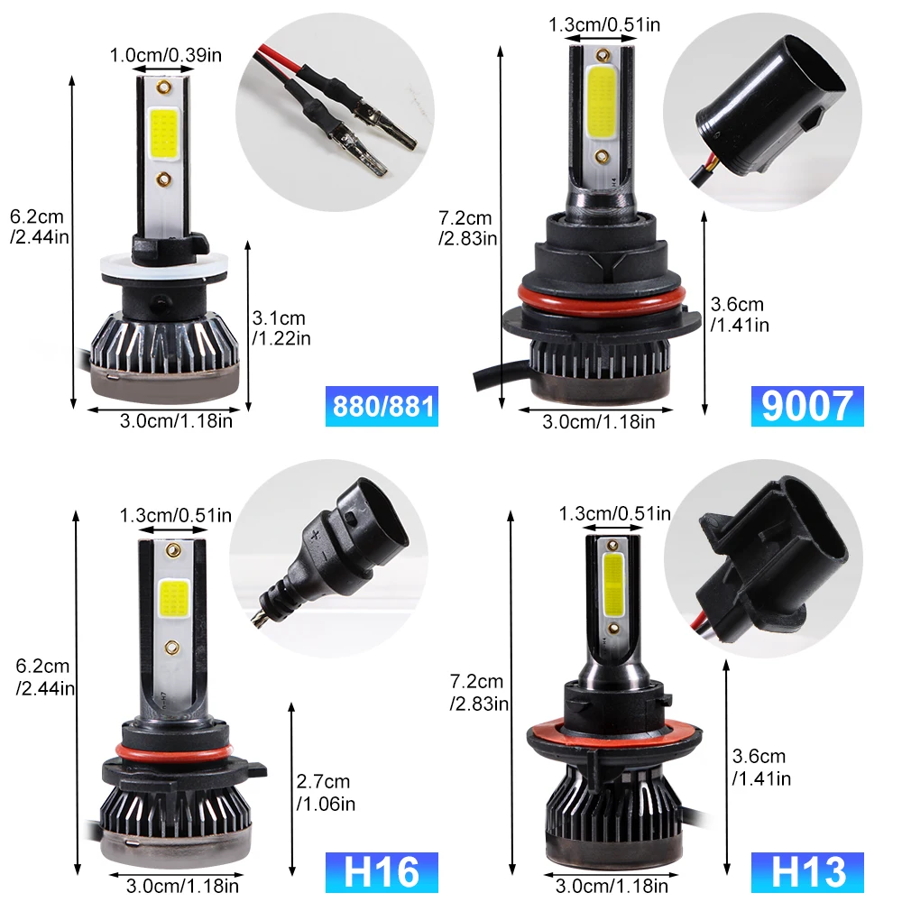 Edark H1 H3 H7 H11 HB3 LED Headlight Bulbs Kit Car Lights 6000K Cool White 72W 12000 Lumens High Beam/Low Beam Fog Light