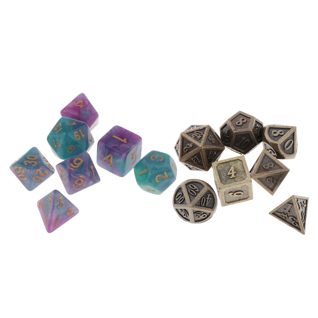14 Pieces Durable Plastic and Metal Dices Set - Game Polyhedral Solid D&D Dice Set for Role Playing Game