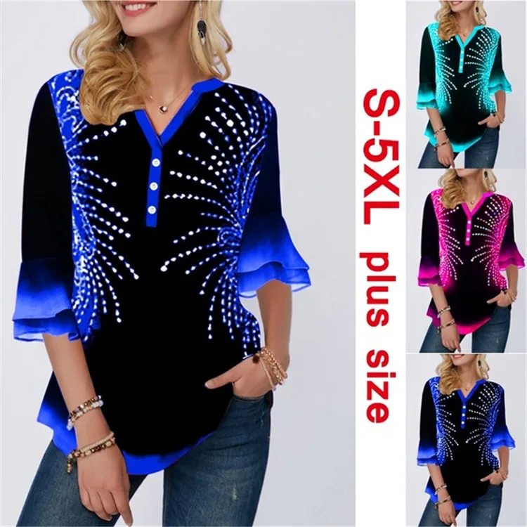 2020 Summer Chiffon Tops Women Blouses Vintage Printed Sexy Casual Ruffles Large Elegant Loose 5XL Big Plus Sizes Tee Shirts