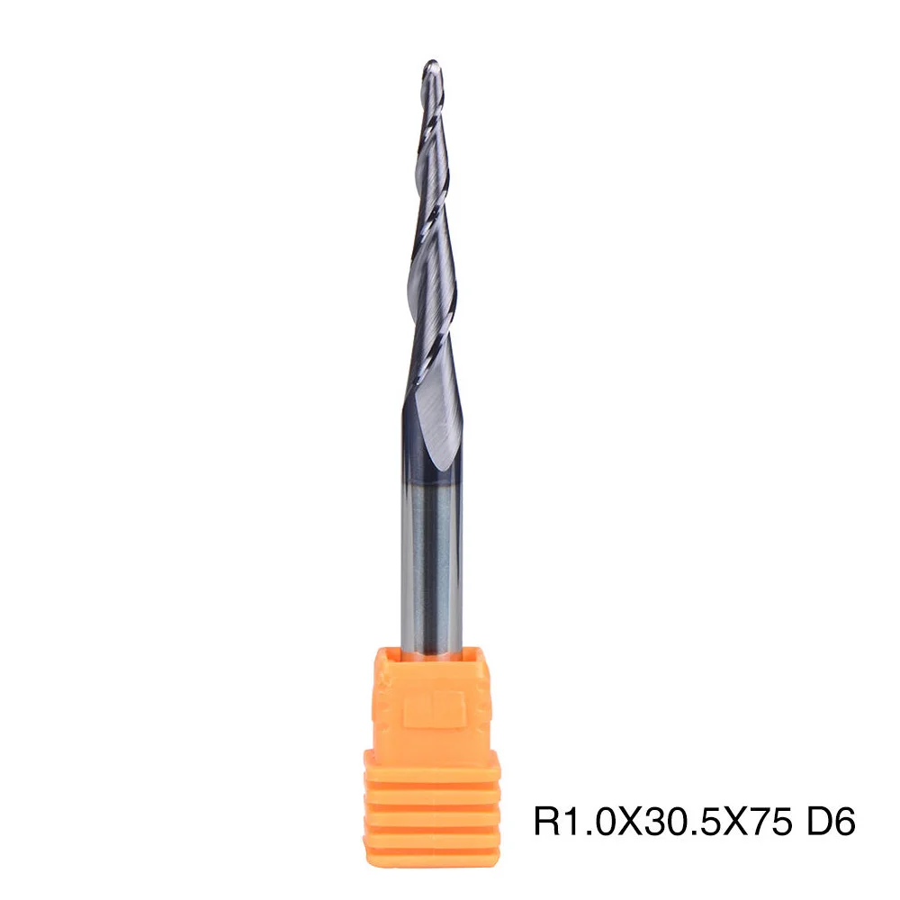 

Tapered End Mills Nose 2 Flute Shank Tool TiAIN Part Solid Tungsten Carbide HRC55 R1.0-30.5-D6 5pcs Useful