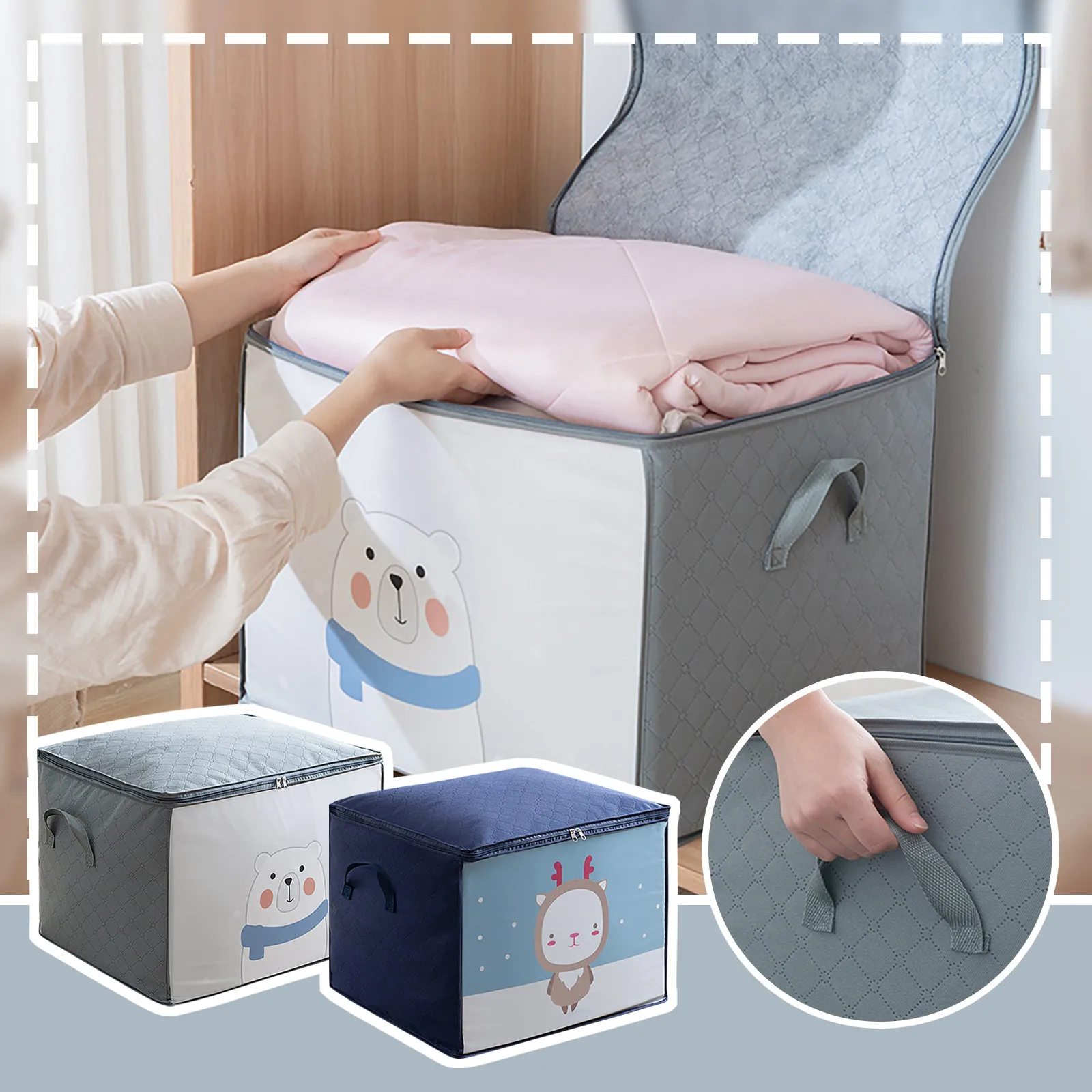 Non-Woven Family Clothes Storage Box Organizer Quilt Pillow Blanket Bag Save Space Dampproof Sorting | Дом и сад