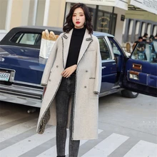 Новинка, женская белая шерстяная куртка, отложной воротник, отложной воротник, карманы, пальто, элегантная Длинная Верхняя одежда с длинными рукавами