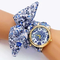 Shsby Rose Gold Floral Cloth Band Women's Quartz Watch - Elegant Flower Design, Perfect Gift (Gold 19)