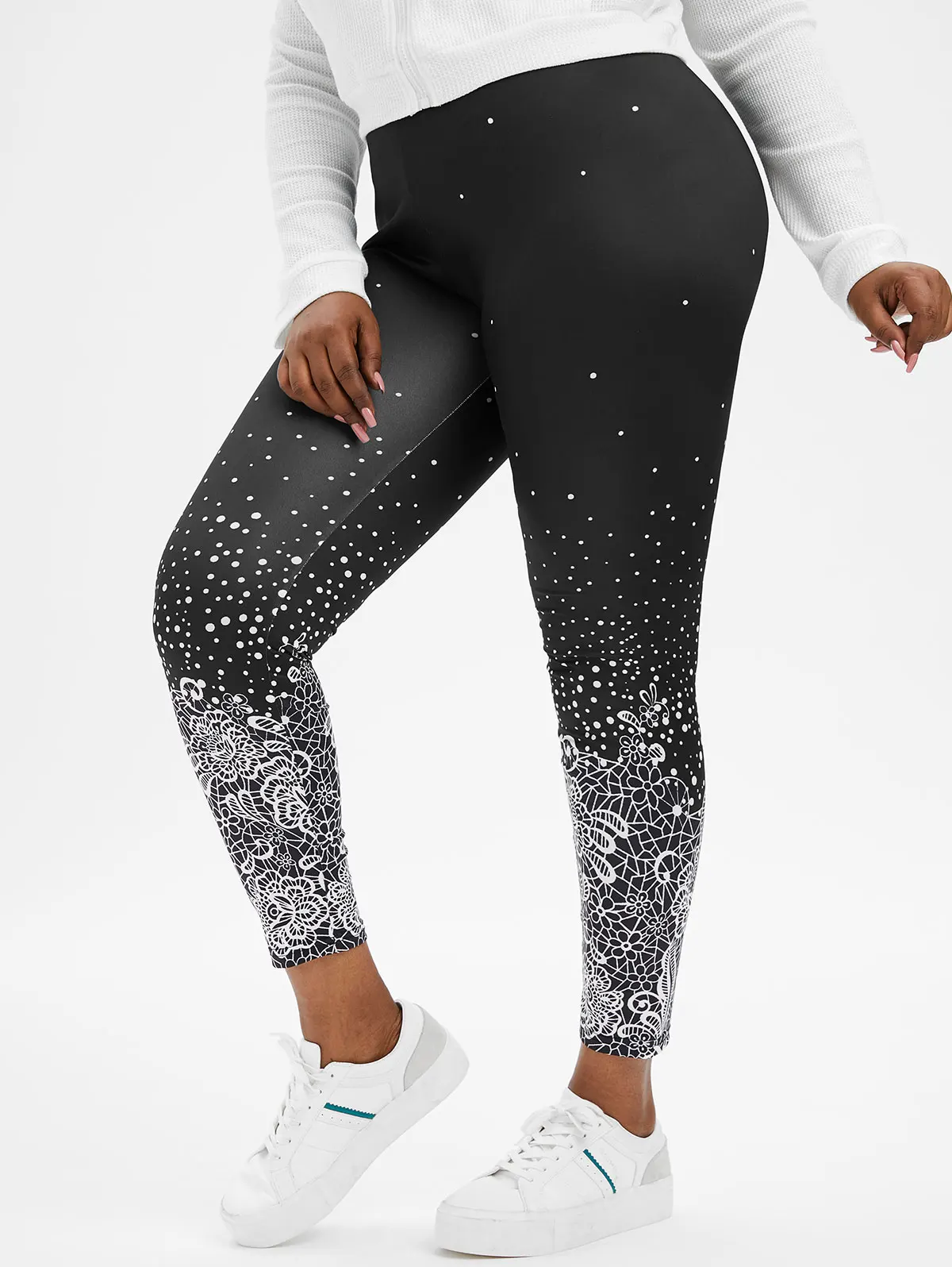 white leggings New Fashion Plus Size Monochrome Floral Print Leggings Jeggings For Women 4xl 5xl Pants High Waist Denim Pencil Pants fabletics leggings