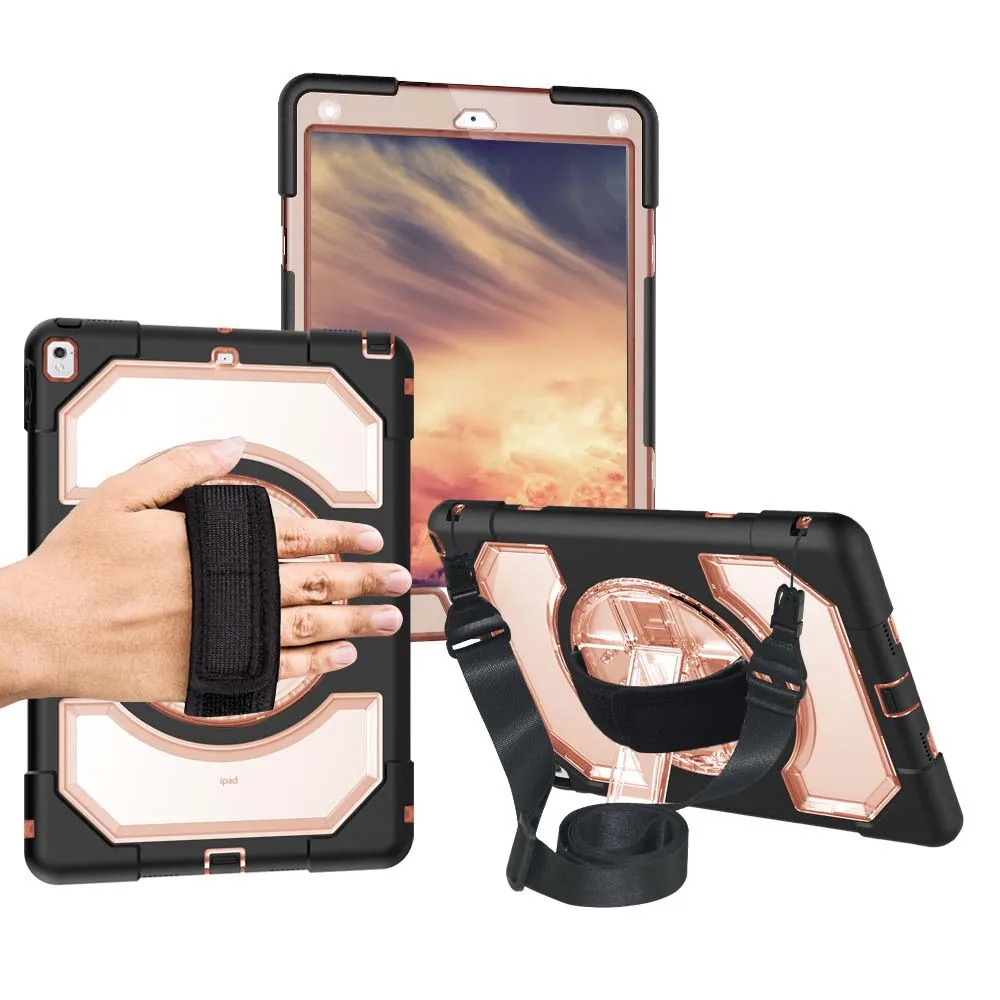 Gold with strap Для iPad чехол для планшета Pro 10,5 противоударный сверхпрочный защитный чехол с поворотом на 360 ручной ремешок для шеи и плеча FHL02 - Цвет: Gold with strap