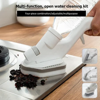 

5-In-1 Press Water Spray Cleaning Brush Kitchen Hearth Sponge Brush Wall Tile Brush Multifunctional Cleaning Tools