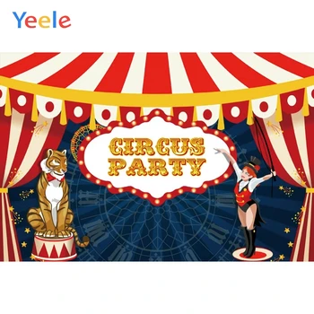 

Circus Tiger Trainer Curtain Clock Baby Birthday Party Photography Backdrops Vinyl Photographic Background For Photo Studio