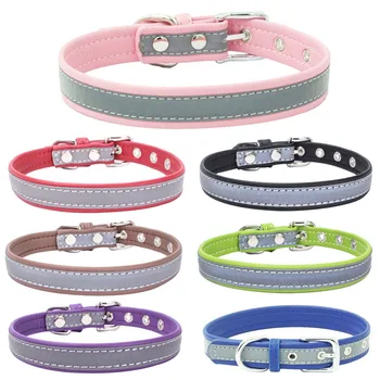 

adjustable collar for dogs personalized reflective leather engraved name puppy chihuahua pitbull french bulldog pet accessories