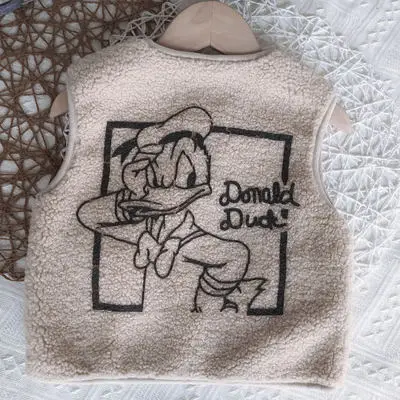 Disney/ г. Осенне-зимняя детская одежда с Дональдом Даком; жилет; теплый кардиган на молнии; жилет для мальчиков и девочек; Верхняя одежда для малышей; плюшевое пальто - Цвет: Бежевый
