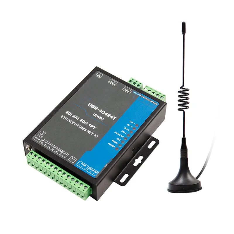 USR-IO424T-GR 4 Channel GPRS GSM Network IO Controller Way Temperature Detection Modbus TCP/RTU Supports DI/4 DO/2AI/1PT | Электроника