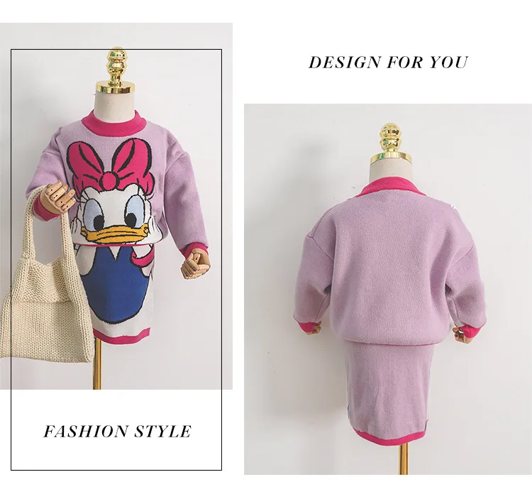 Toodler Kids Girls Clothing Sets Knitted Cartoon Kids Duck Sweet Kids Clothings