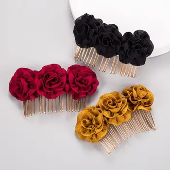 

Wedding Bridal Vintage Handmade Slide Comb Hair Clip Artificial Rose Flower Metal Hairpin Side Barrette Styling Headwear