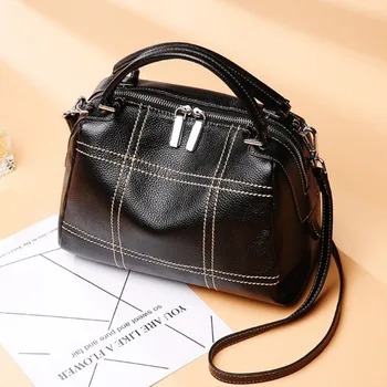 

QIAOBAO Fashion Real Leather Handbags Women Thread Casual Tote Bags Vintage Women Handbags Ladies Crossbody Bags