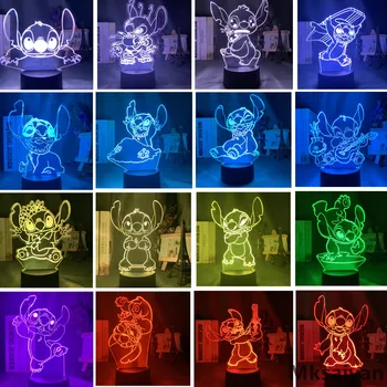 

Disney Lilo Stitch Anime Figures 3D Night Lights 7 Color Changing Ohana Toys Decor Home Model Cute Doll Collectible Action Figma