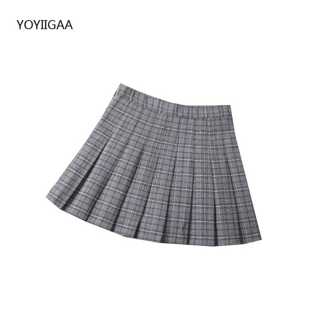 Autumn Winter Women Skirts High Waist Female Pleated Skirt Fashion Chic Girls Dance Mini Skirts Preppy Style Ladies Plaid Skirt grayge