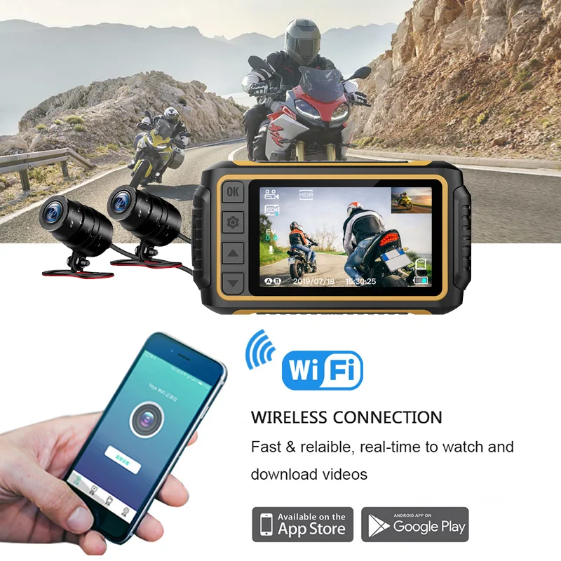 Olysine 3 ''IPS экран WiFi мотоциклетный видеорегистратор GPS Водонепроницаемый Full HD