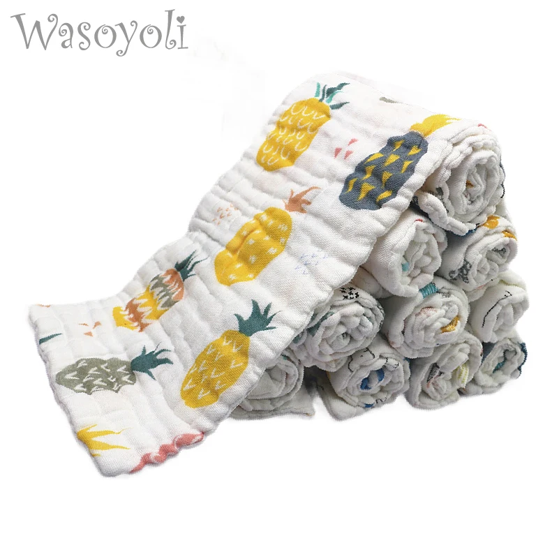 Wasoyoli 5 Pcs / Lot 12 Layers Burp Cloths Natural Size 14x40cm 100% Muslin Cotton Printed Infant Feeding Bathing Face Washing | Детская