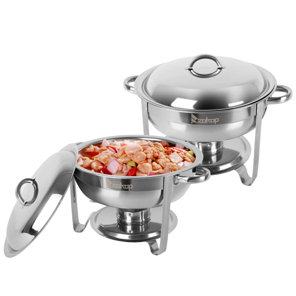 

ZOKOP 5L-1*2 Single Basin Two Set home kitchenware hot pot Stainless Steel Round Buffet Stove for house party