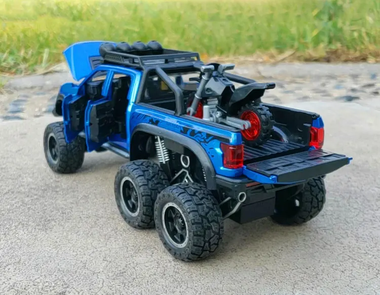 New 1:28 Ford Raptor F150 Alloy Diecast Car Model Toys Sound Light Toy Pickup Truck Pull Back Vehicle For Children