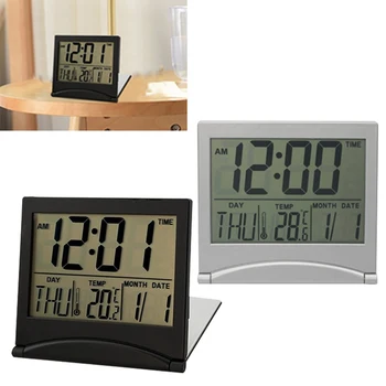 

Folding LCD Digital Alarm Clock Desk Table Weather Station Desk Temperature Travel Ectronic Bedroom Household Mini Clock
