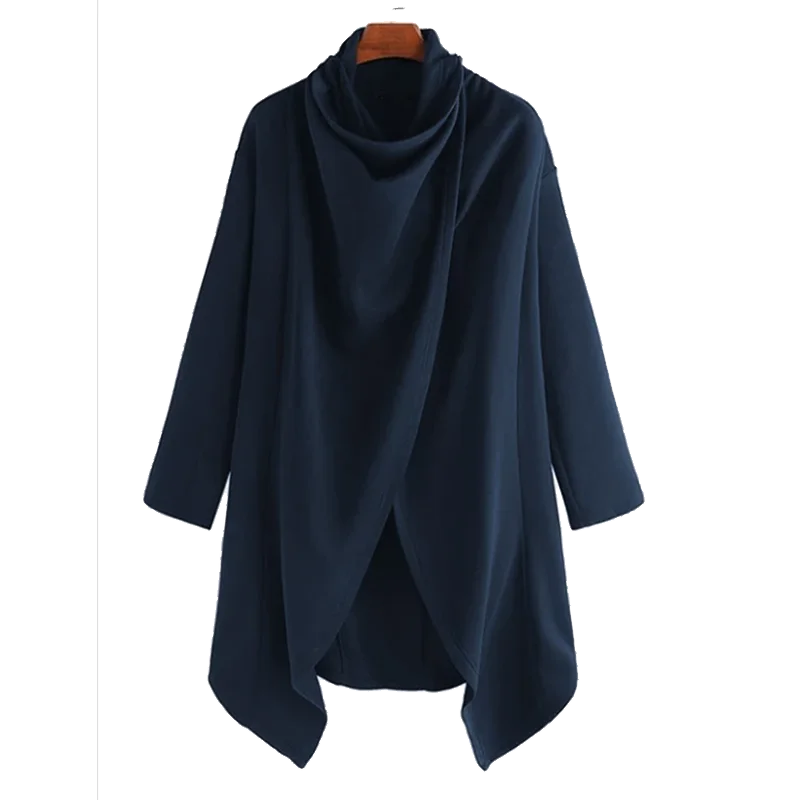 Men Long Sleeve Solid Color Scarf High Collar Trench Jackets Street Trend Style Baggy Warm Outerwear