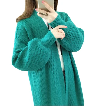 

Spring Fall Sweater Cardigans Women New V neck Lantern Sleeve Open Stitch Loose Solid Sweater Cheap Clothes Female Knit Coat