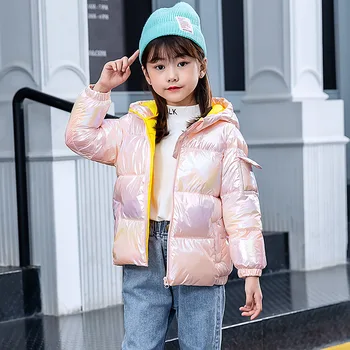 

2020 Autumn Winter Girls Coat Shiny Waterproof Baby Girls Outerwear 1-14 Years Kids Toddler Jacket Boys Cotton Parkas