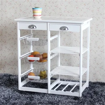 

Kitchen & Dining Room Cart 2-Drawer 3-Basket 3-Shelf Storage Rack with Rolling Wheels White