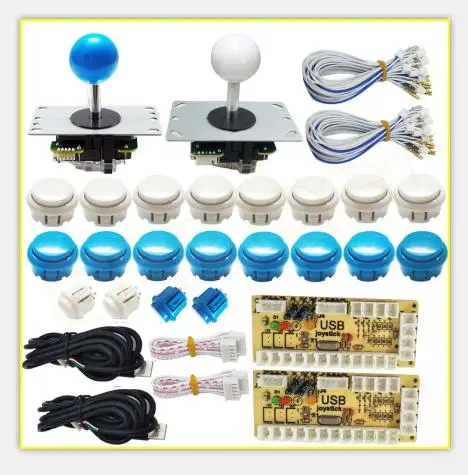 Blue and white kit 2 игрока аркадная игра diy части нулевой задержки USB энкодер ПК Джойстик для MAME игры DIY 5pin 8 способ аркадный джойстик кнопки - Цвет: Blue and white kit