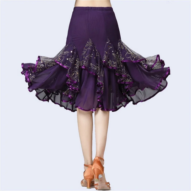 Женская Одежда для танцев бальные танцы юбка Латинская Сальса вальс современное Танго Цветочные качели 904-B128
