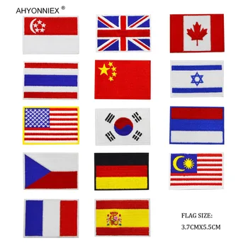 

AHYONNIEX 10PCS quality Embroidered China Russia UK Korea CZ Spain flag Patches Iron On armband backpack Stickers Clothes badges