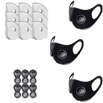 

3 Pack Washable Dust Breathable Face Cover Safety Dustproof Facemask with 9 filters and 6 Exhaust Valves Adult Mouth Face Cover