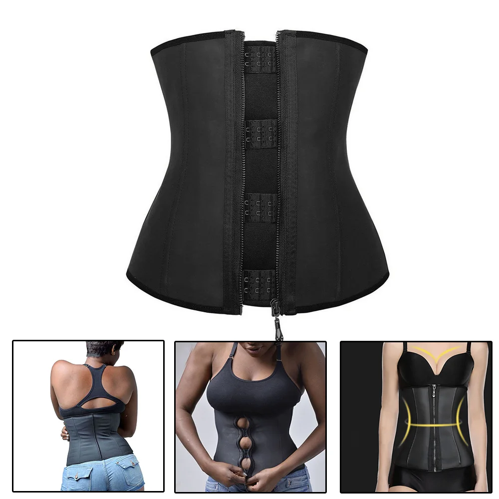 

Women Body Shaper Zipper Rubber Waist Trainer Corset 3 Row Hooks Natural Rubber Sexy Slimming Body Shaper Cincher Corset Tops