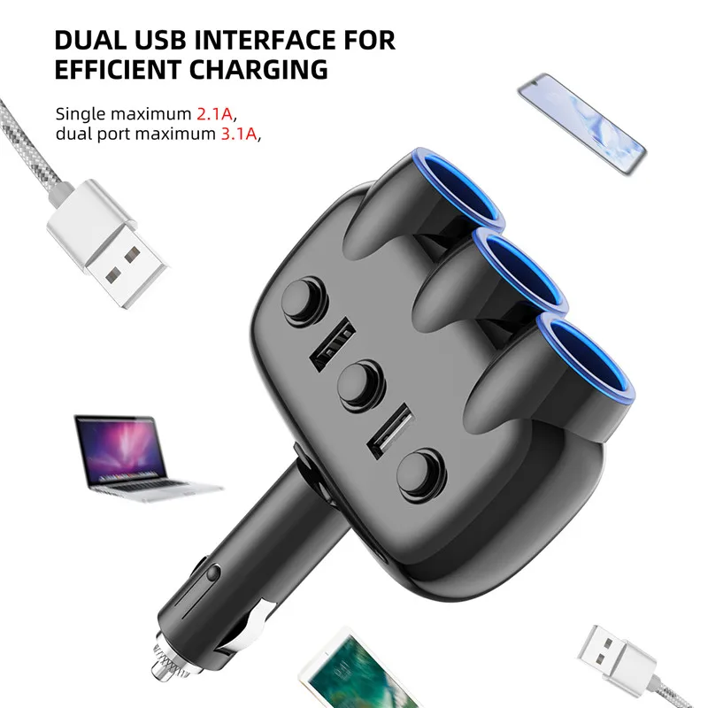 Универсальный 3 в 1 USB Автомобильное зарядное устройство светодиодный цифровой дисплей Розетка для автомобильного прикуривателя Разветвитель штекер зарядное устройство адаптер для телефона MP3
