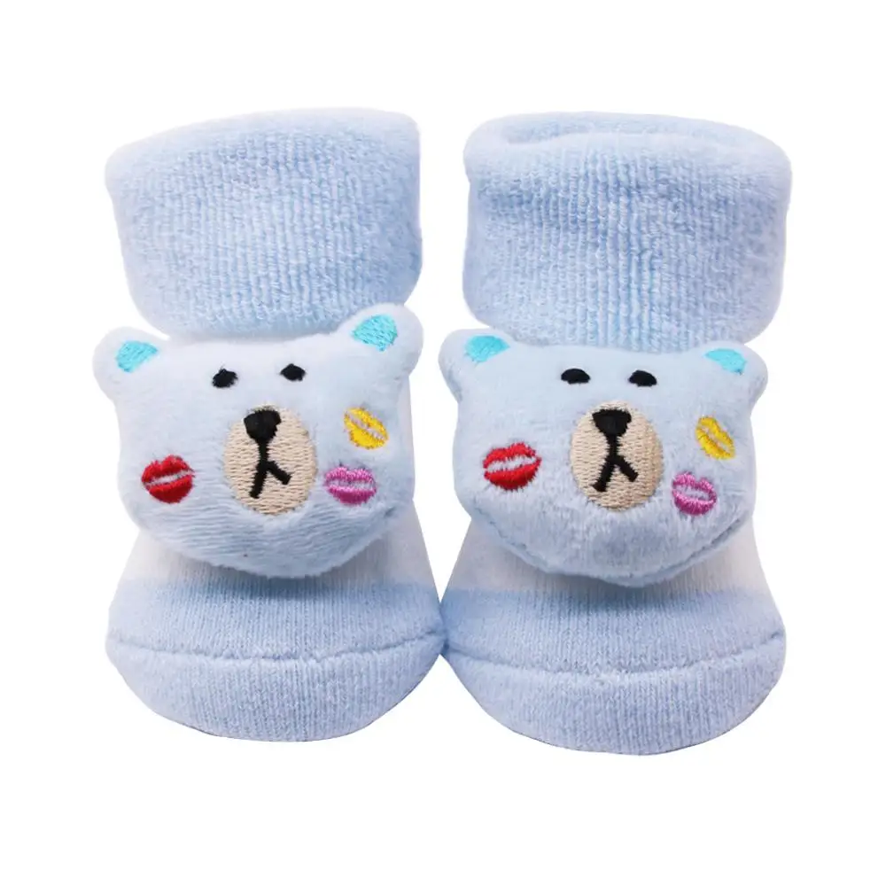 Детские носки для новорожденных мальчиков и девочек хлопковые детские носки с колокольчиками с рисунками животных зимние детские носки - Цвет: Sky Blue
