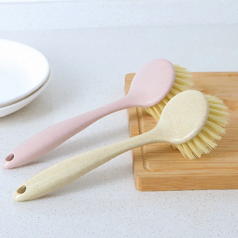 Kitchen Scrub Brushes with Sturdy Offset Handle Anti-melting Bristles for Pot Pan Cast Iron Skillet Cleaning