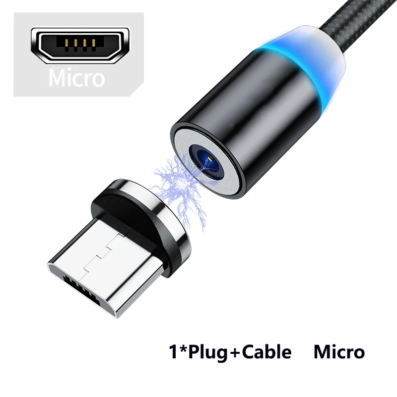 1 м автомобильный Магнитный USB кабель для iPhone и usb type-C кабель и Micro USB кабель для samsung Xiaomi huawei Магнитный зарядный кабель - Название цвета: Micro Cable-Black