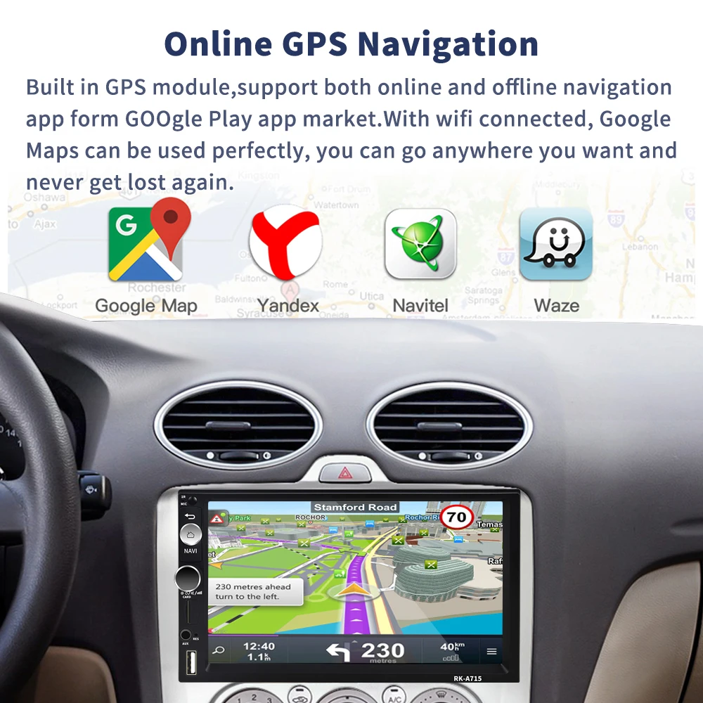 Автомагнитола AMPrime 7 дюймов Android 2 din с GPS Wi Fi MirrorLink USB MP5|Автомобильные