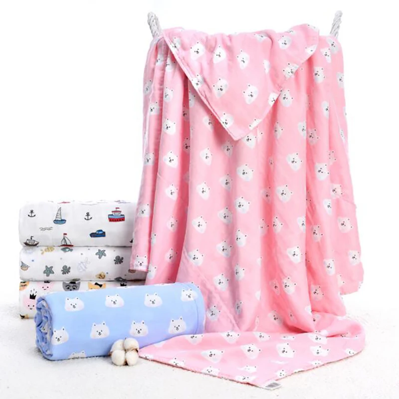 Newborn Baby Blanket Bath Towel Swaddling Muslin Wraps Gauze Crib Stroller Blanket Bedding Printing