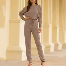Casual Women Jumpsuit Fashion Loose Solid Color Long Sleeve O-Neck Spring Playsuit Overall With Sashes Monos de Fiesta 2020 E Casual Women Jumpsuit Fashion Loose Solid Color Long Sleeve O-Neck Spring Playsuit Overall With Sashes Monos de Fiesta 2020 E