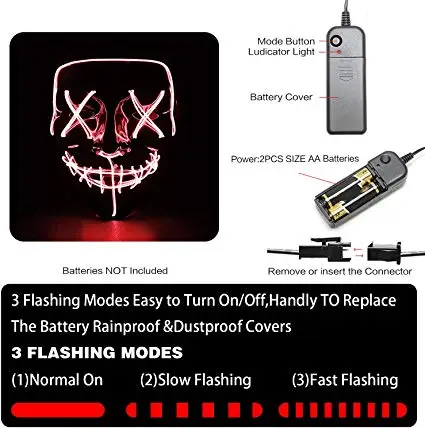 Molezu Led Mask Halloween Party Masque Masquerade Masks Neon Maske Light Glow In The Dark Mascara Horror Maska Glowing Masker