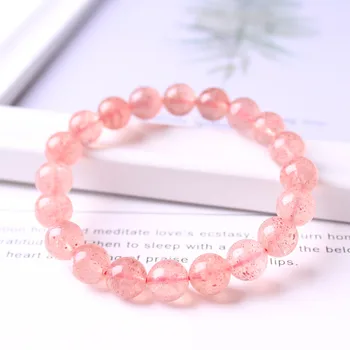 

Natural gemstone pink strawberry crystal bracelet, meditation yoga prayer energy bracelet, ladies charm crystal jewelry gift