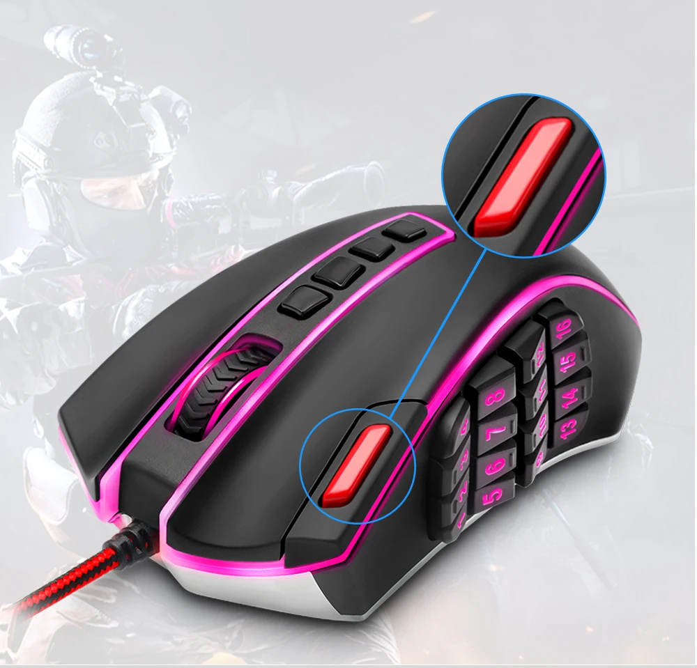 Игровая мышь Redragon 24000 dpi 24 кнопки эргономичный дизайн для настольного компьютера аксессуары программируемые лазерные мыши для геймера