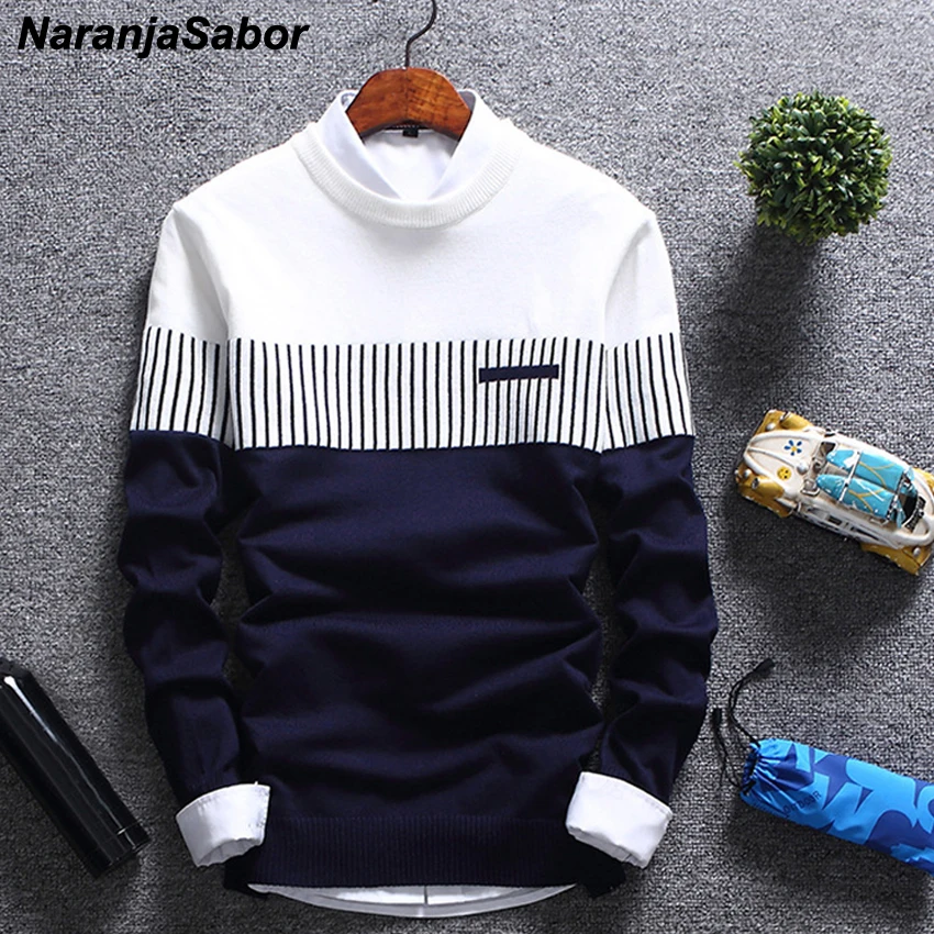 

NaranjaSabor New Autumn Winter Pullover 2019 Men's Brand Clothing Wool Slim Knitted Sweater Men Casual Striped Pull Jumper N558