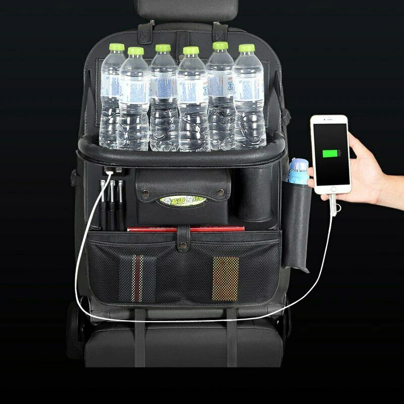 

Car Backseat Bag 4 USB Car Organizer Charge Phone Storage Auto Accessories Back Seat Kid Table Drink Holder for Travel Organizer