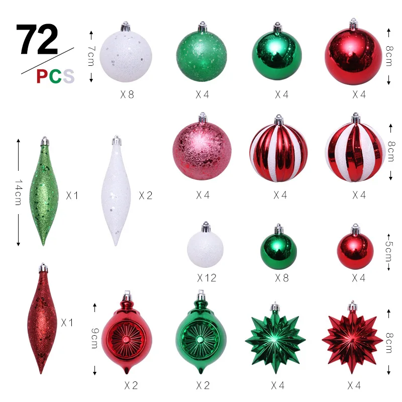 8 см/72 шт. разнополых Комплект рождественских шаров Рождественское украшение