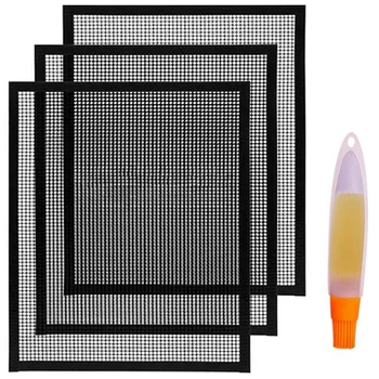 

BBQ Grill Mesh Mat Non Stick, Barbecue Grilling Mats, Outdoor Grill Mat with Edge, Set Of 3 Heat Resistant Sheet Liners