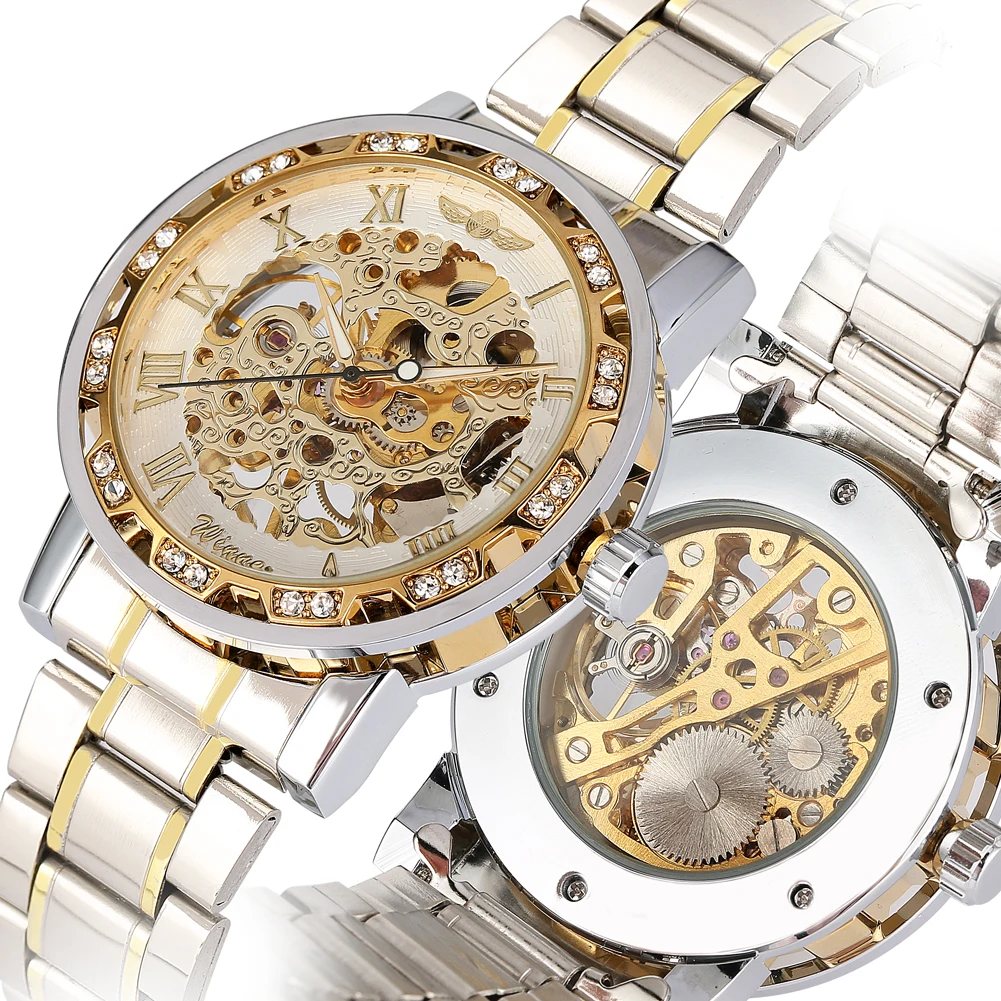 

Hand-Winding Mechanical Watch for Men 2019 New Arrival Hollow Out Dial Diamonds Watches Gold Case Gift Male horloges mannen