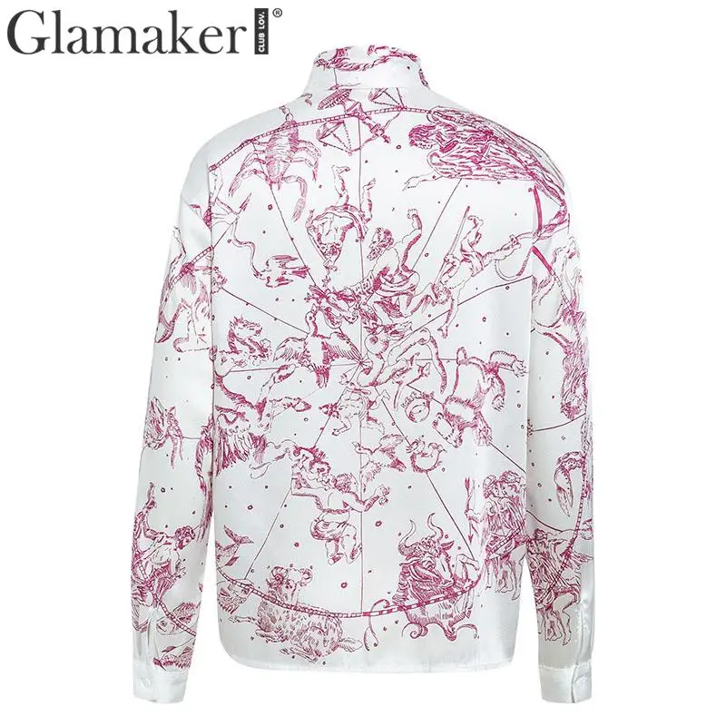 Glamaker, белая винтажная блузка с цветочным принтом, женская элегантная блузка с длинными рукавами и узлом, Женская осенне-зимняя пикантная Клубная блузка, вечерние блузки