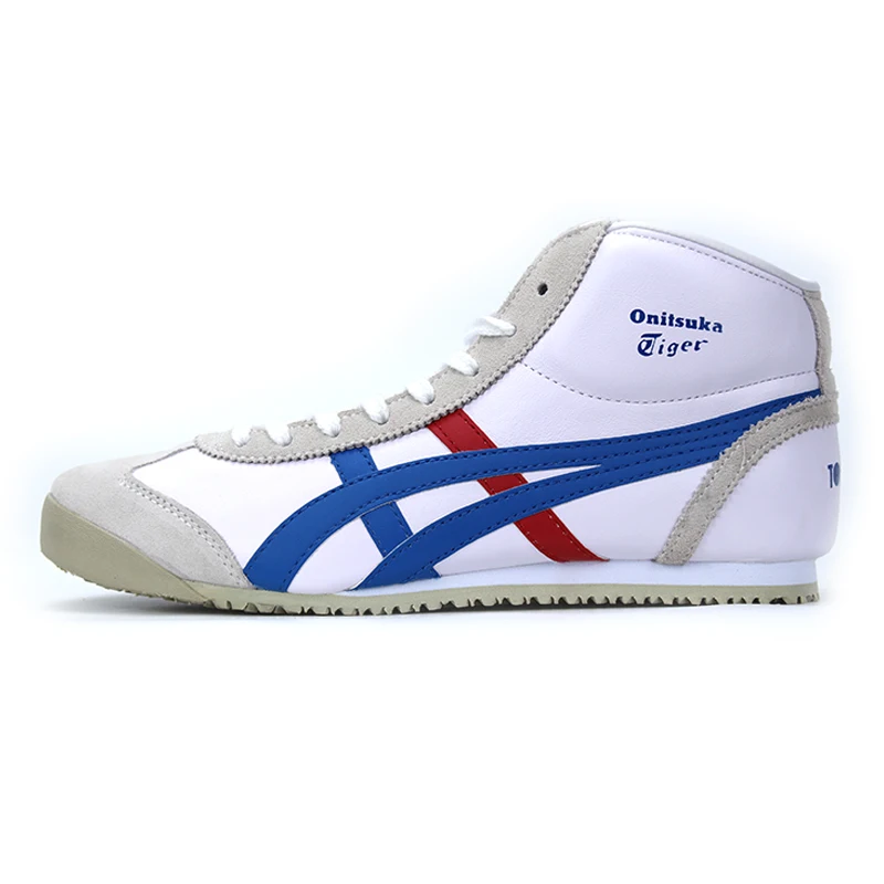 Оригинальные кроссовки Onitsuka Tiger; Женская Удобная Обувь для скейтборда; Мужская модная обувь с высоким берцем на шнуровке; Прочные спортивные ботинки унисекс наивысшего качества - Цвет: White and blue